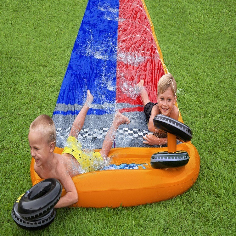 Picture of Bestway52328 three-person water slide children's water park play water spray mat lawn double water slide