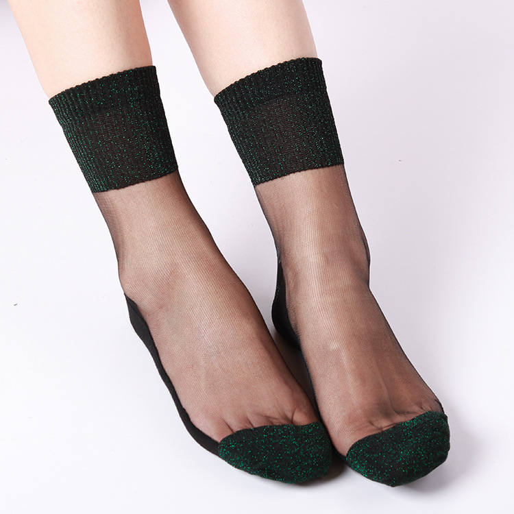 Picture of Independent packaging crystal stockings tube spring and autumn new ladies silver socks cotton bottom socks wholesale skin-transparent women's socks