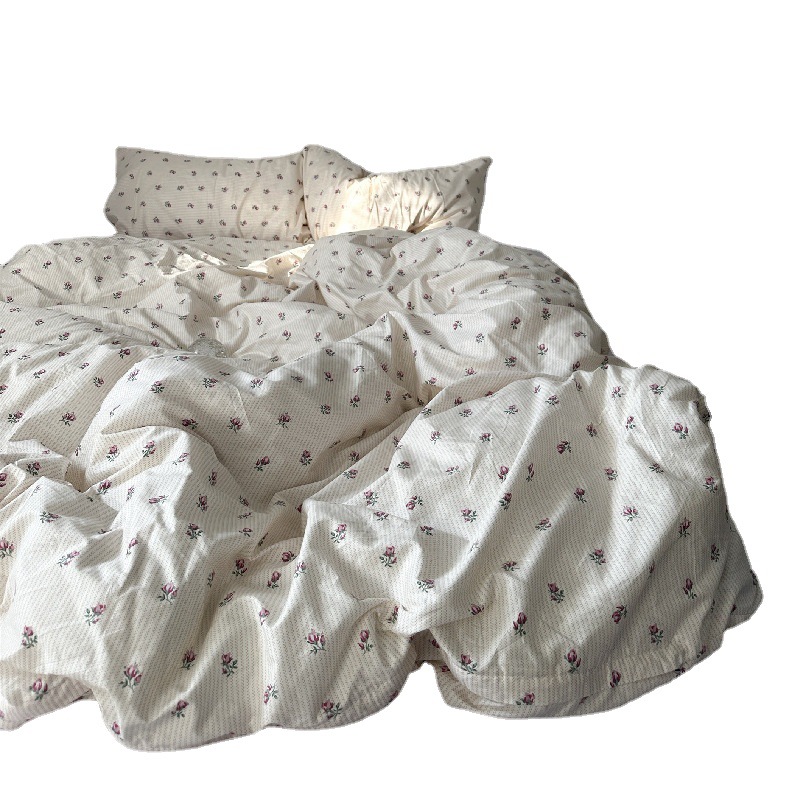 Picture of Small fresh pastoral style cotton bed four-piece set cotton bed sheet quilt cover quilt cover bed hat dormitory three-piece set