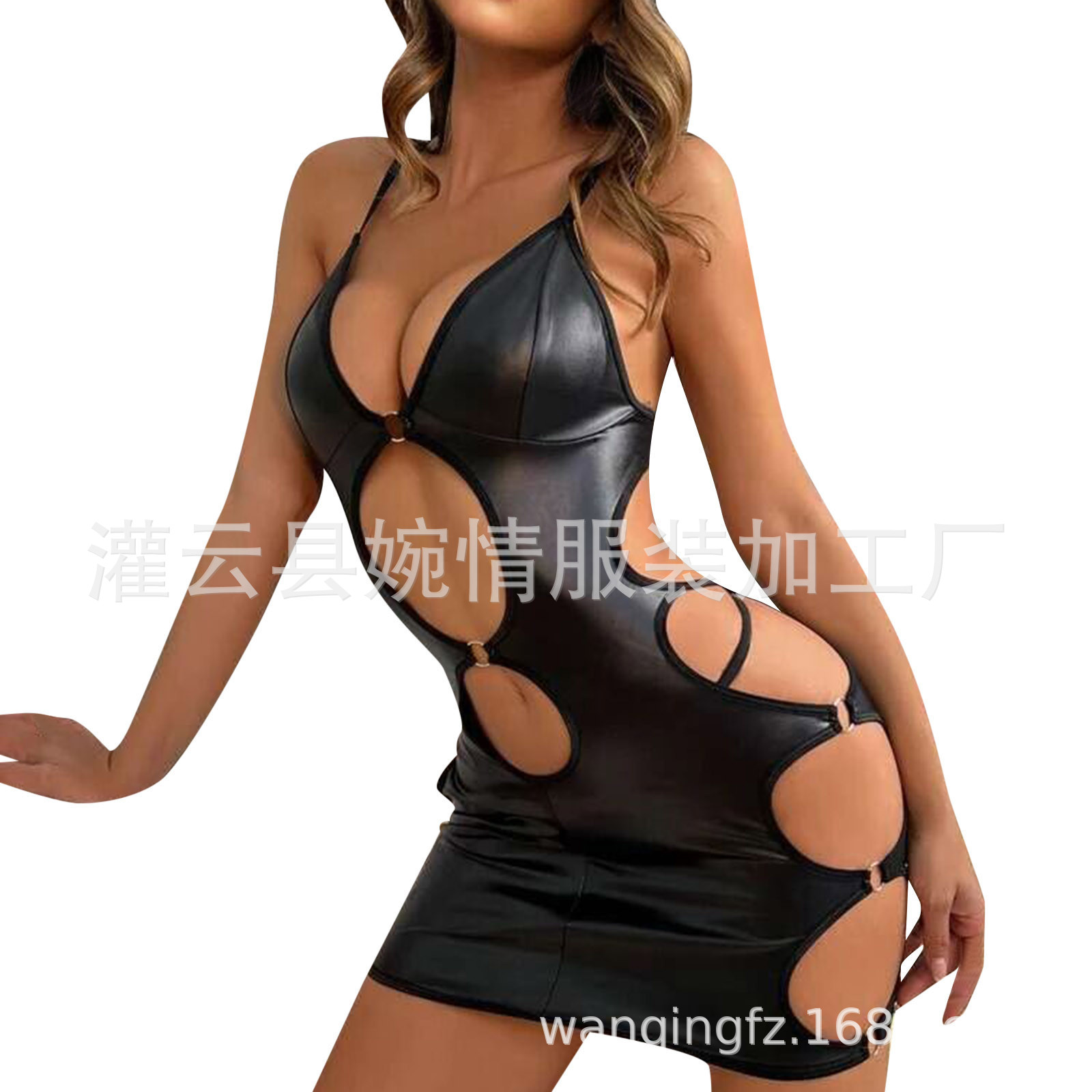 2023 cross-border new sexy patent leather backless dress sexy suit Support Delivery