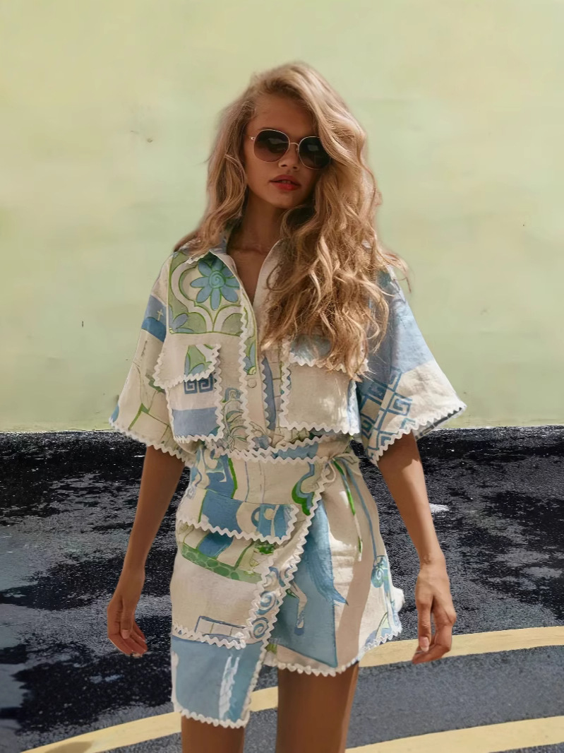 Europe and the United States cross-border 2024 new AliExpress independent station Amazon fashion Joker lace printing fashion suit women