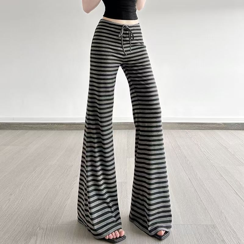 American casual contrast striped bootcut pants 2025 summer thin drawstring new slimming sports yoga trousers for women