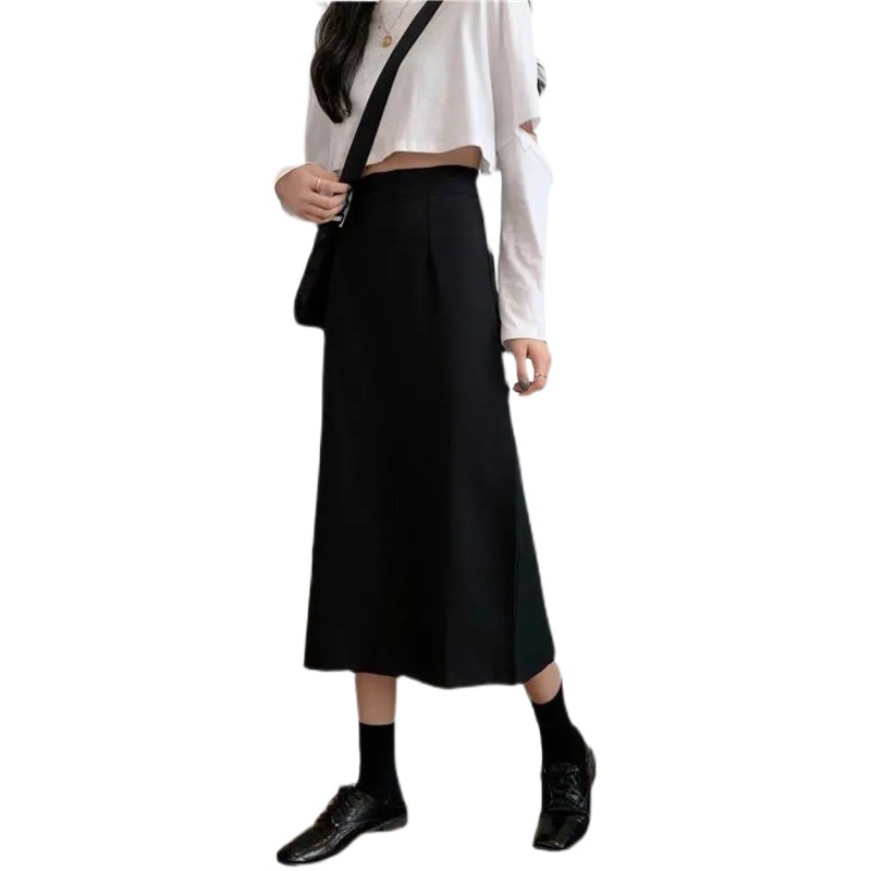 Autumn 2022 New Large Size High Waist Skirt for Chubby Girls Mid-length Hip Covering Slim A- line Skirt Black Hip Skirt