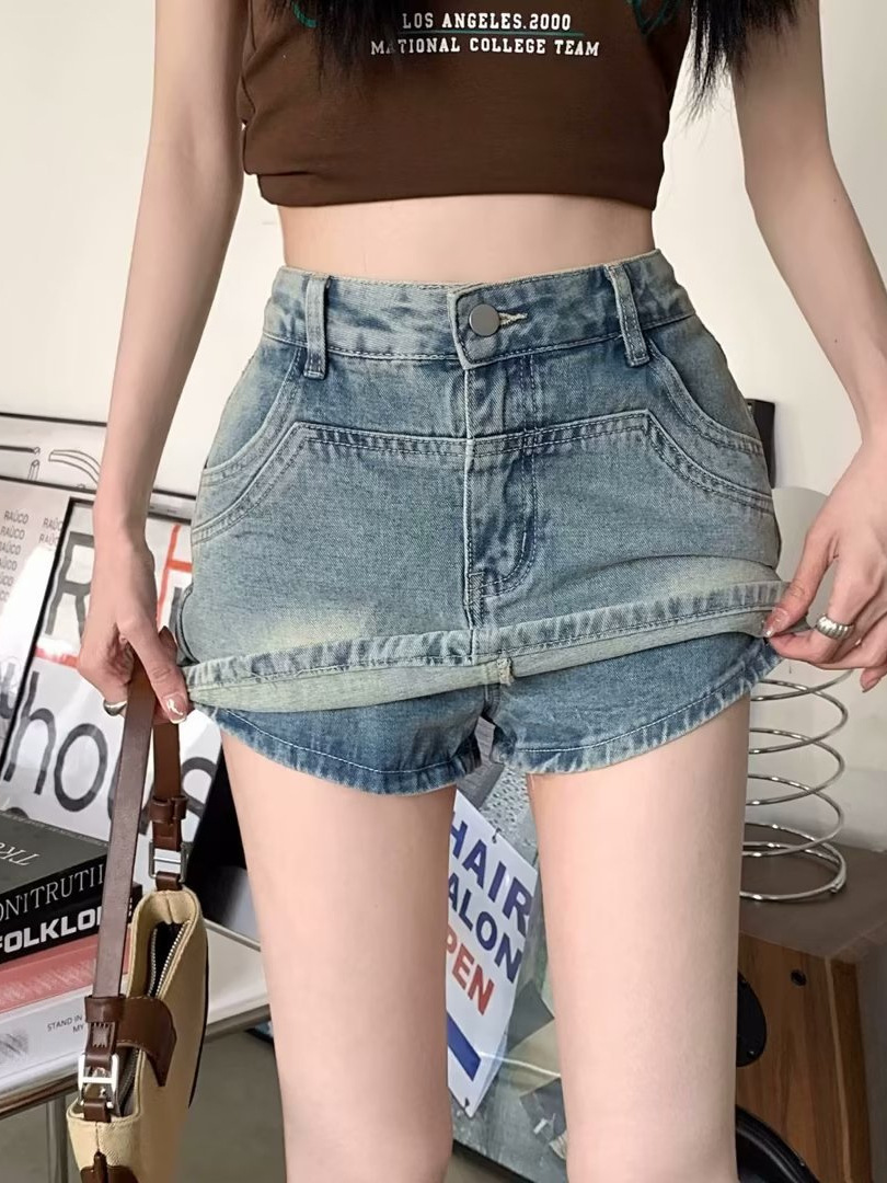 2024 New Design Sense Grinding White American Style Retro High Waist Denim Skirt Women's New Hot Girl Hip Skirt