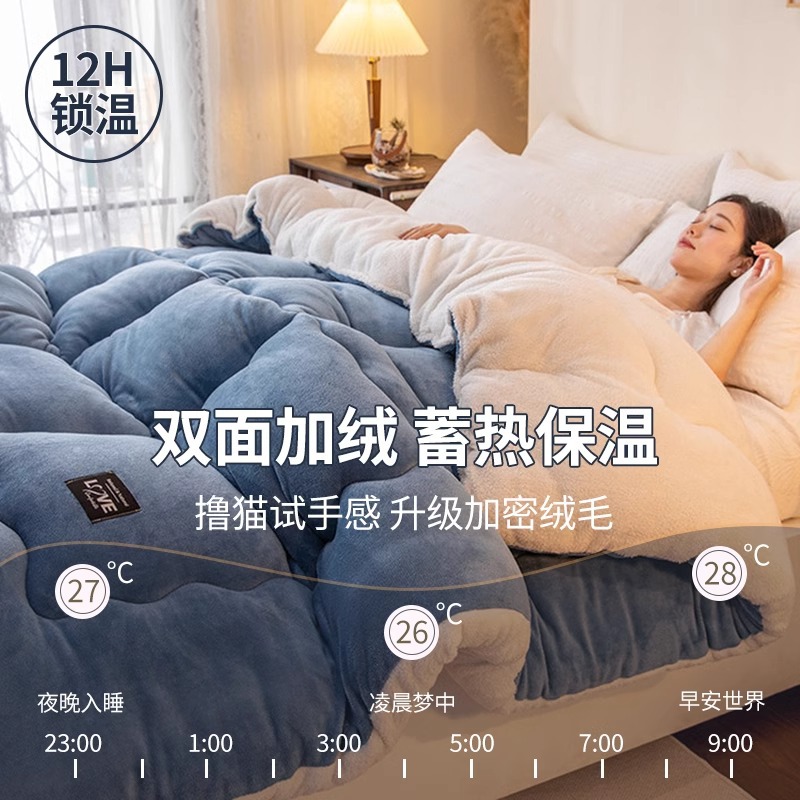 Picture of Winter Lamb Wool Quilt, Thickened Version, Warm Fleece Quilt, Autumn and Winter Milk Velvet Cotton Quilt, Student Dormitory Quilt Core