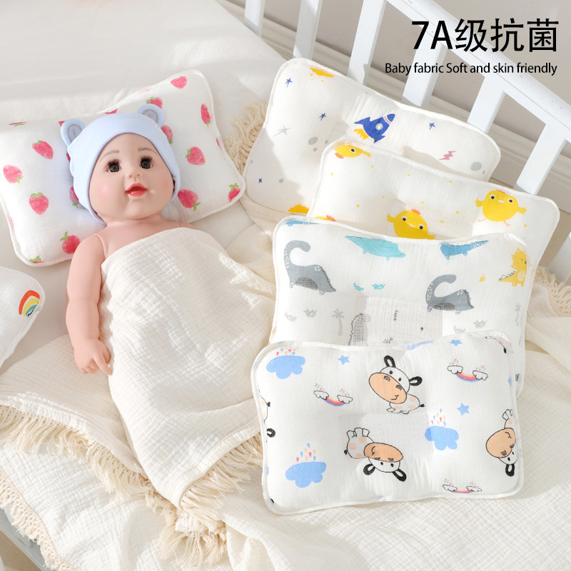 Picture of Baby Pillow Newborn Baby Pillow Shaped Pillow Anti-Eccentric Head Four-Season Universal Printed Gauze Summer Manufacturer Wholesale