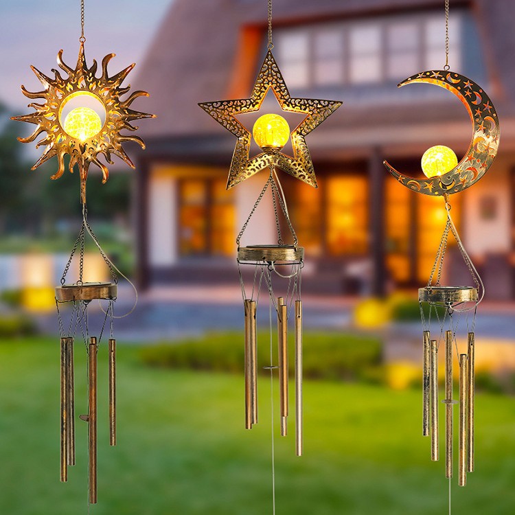 Solar Wind Bell Lamp Iron Lamp Hanging Wind Bell Lamp Outdoor Landscape Lamp Sun Moon Wind Bell