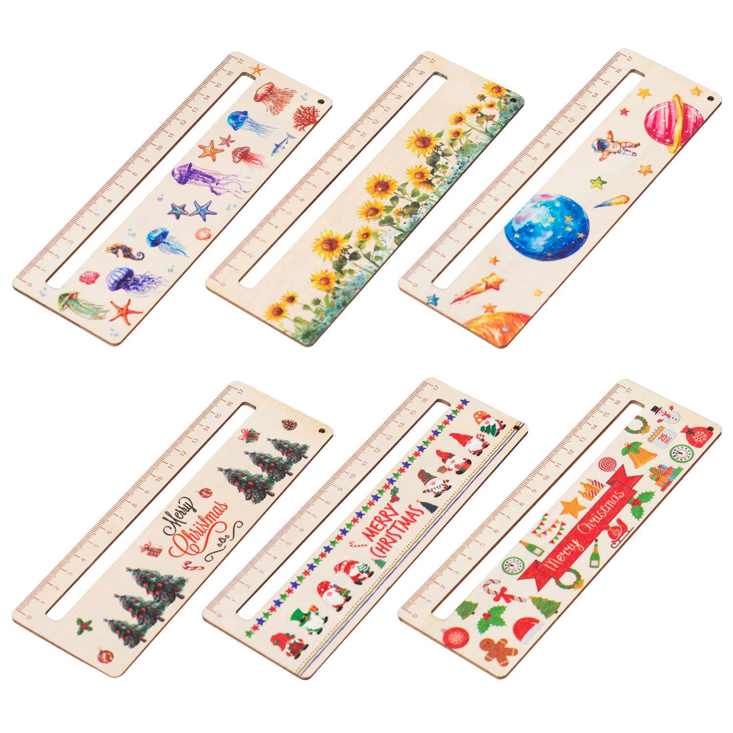 Children's Wooden Ruler Ruler Student's Ruler Wooden Santa Claus Ocean Jellyfish Pattern Children's Student's Ruler