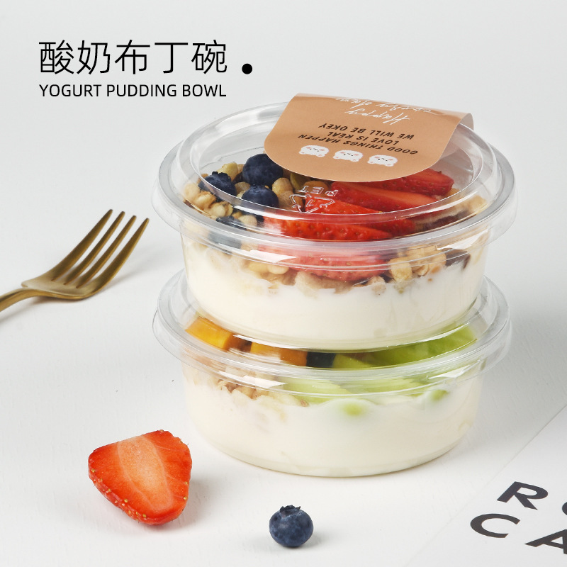 Cake Roll Coconut Frozen Cold Extract Rice Pudding Oat Yogurt Bowl Fruit Salad Ice Powder Packing Transparent Packaging Box