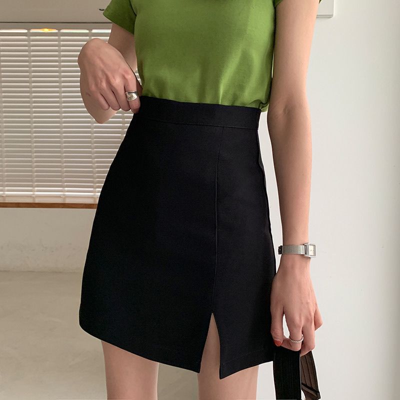Picture of Summer New Large Size Women's Clothing Black High Waist Split Skirt A- line Short Skirt Suit Hip Skirt Design Sense