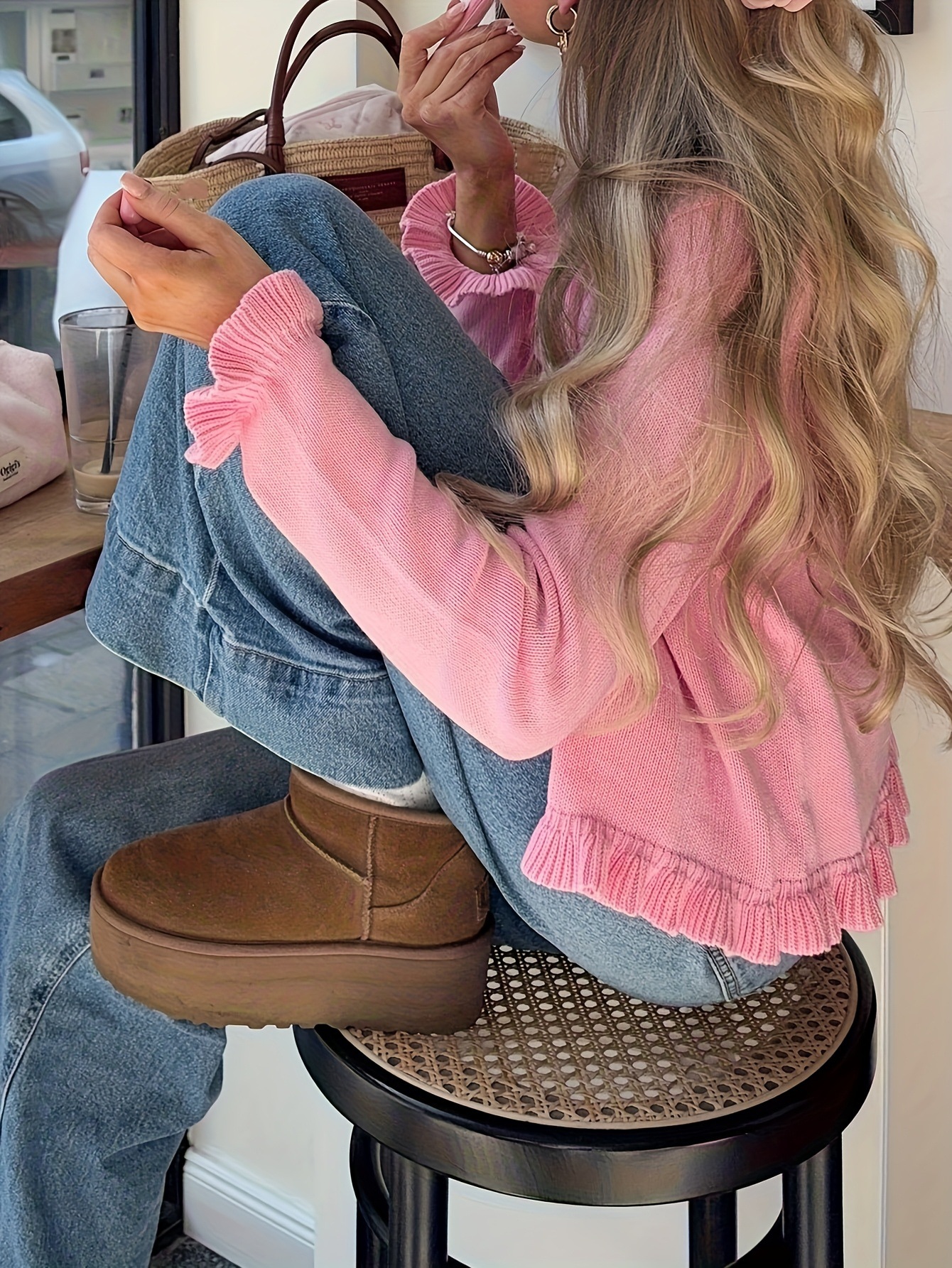 Picture of AliExpress independent station knit sweater for women, European and American cardigan, solid color, loose style, elegant French long-sleeve sweater knit jacket