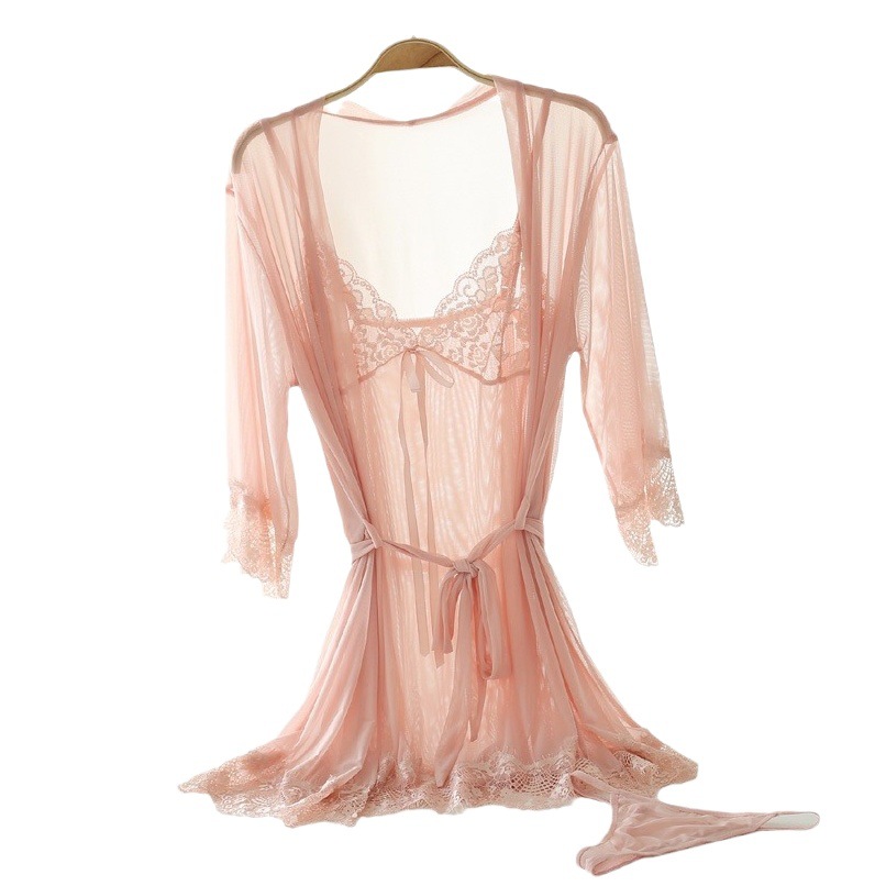 Three-Piece Set of Lace Sexy Pajamas, European and American Adult Sexy Lingerie, See-Through Outfit, Export Ladies Mesh Suspender Nightgown