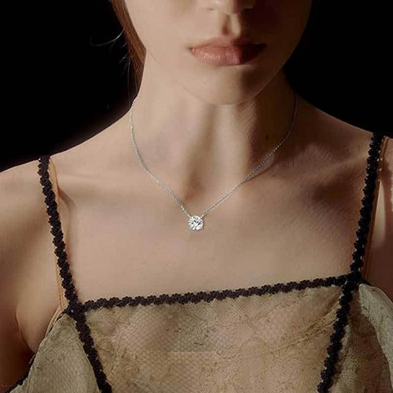 Picture of S925 Sterling Silver Inlaid 5A Mosan Diamond Round Diamond Clavicle Necklace Versatile Round Pendant Cross-border Niche High-end