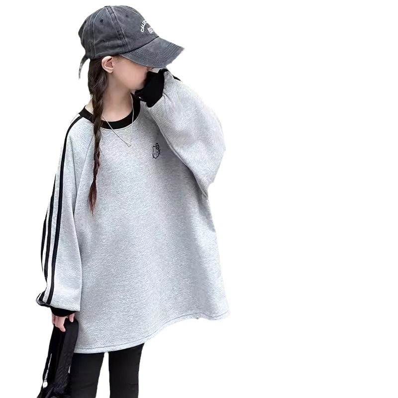 Picture of Girls' Winter fleece-lined Sweat 2024 New Western Style Children's Thickened Autumn and Winter Winter Round Neck Top for Middle and Big Children
