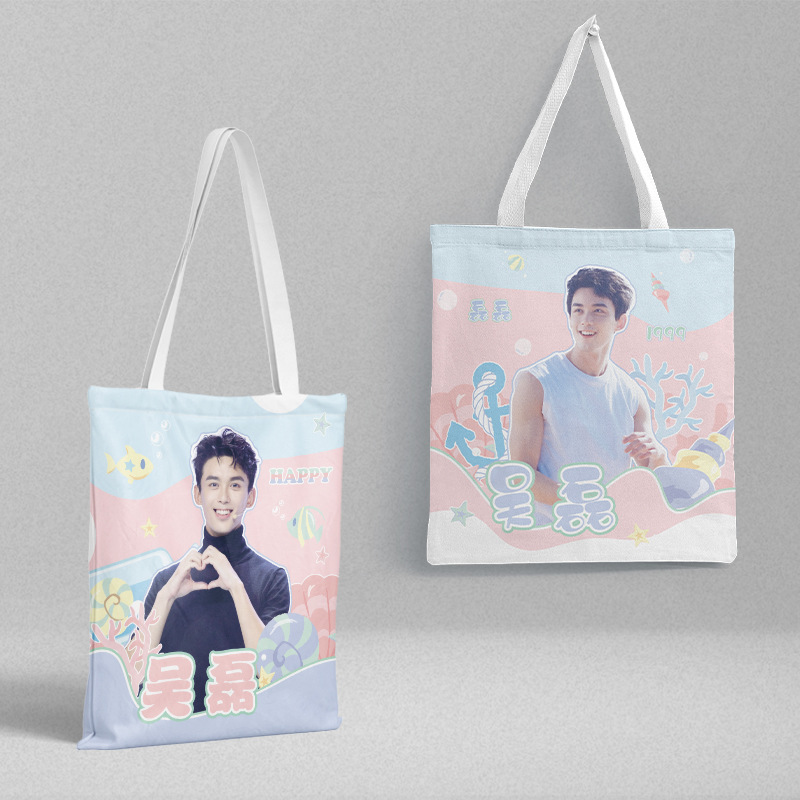 Wu Lei canvas bag 36x 39cm star pattern Korean shoulder bag portable shopping bag tutorial bag wholesale