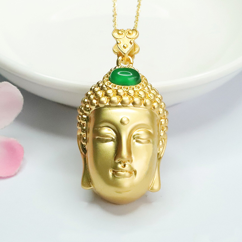 Xinyu natural green agate Buddha head pendant ice green chalcedony Buddha necklace wholesale generation MN4011904