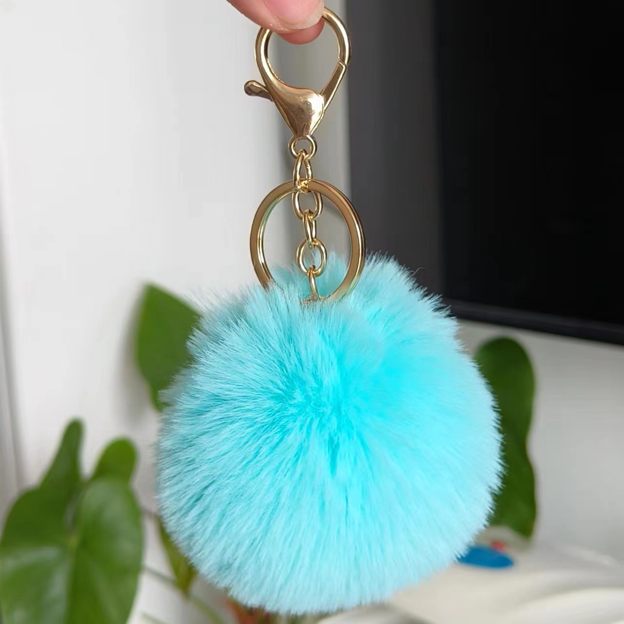 Picture of Spot 8cm imitation rex rabbit fur ball key chain net red fur ball doll bag pendant gift schoolbag girl heart