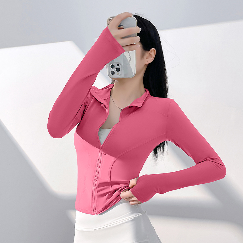 Picture of Juyitang Sun Protection Yoga Clothing Nude Outdoor Tight Breathable Sports Fitness Jacket Top for Women