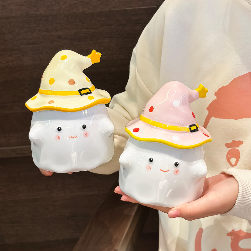 Birthday Gift Strange Ghost Mug with Lid Ceramic Cup for Graduation Girlfriend Gift with Hand Gift Water Cup