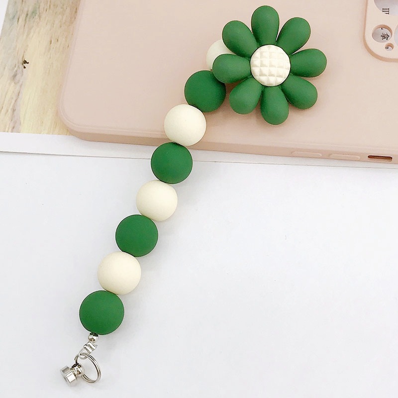 Picture of Trendy New Rubber Paint Flower Bracelet Mobile Phone Accessories Beaded Mobile Phone Chain Pendant Anti-fall Pendant for Women