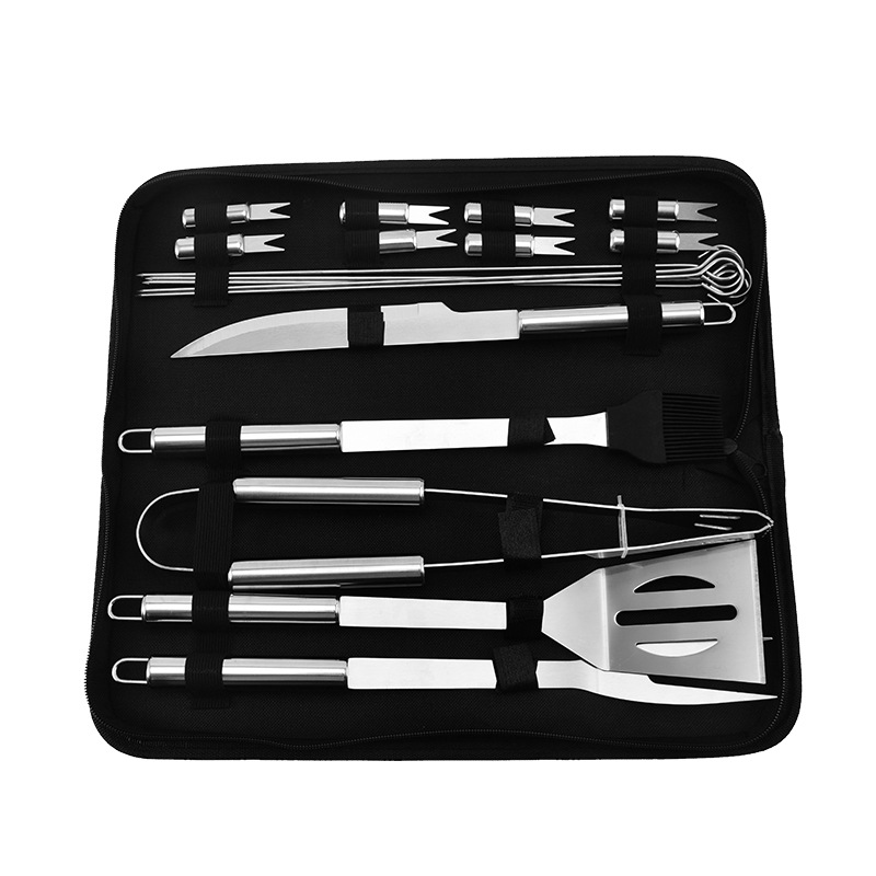 Picture of BBQ stainless steel handle barbecue tool suit outdoor portable cooking utensils cloth bag baking tool combination kit