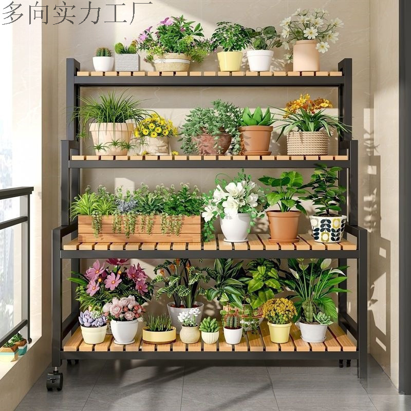 2025 New Flower Stand Removable Wheeled Shelf Staircase Living Room Floor-standing Multi-Layer Flower Shelf Balcony Outdoor
