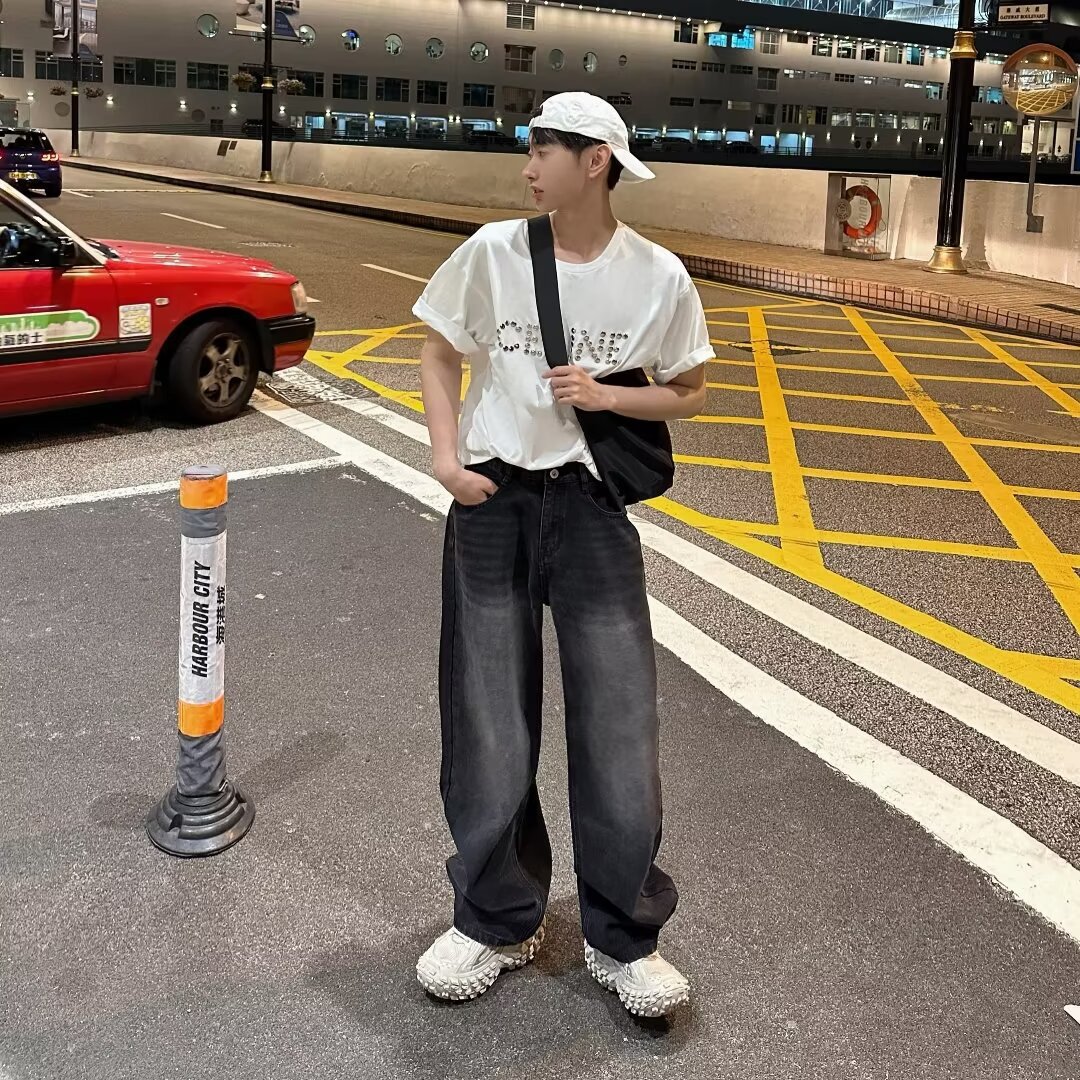 American Street Washed Used Jeans Men's Spring and Autumn Straight Loose European and American High Street Vibe Style Long Pants