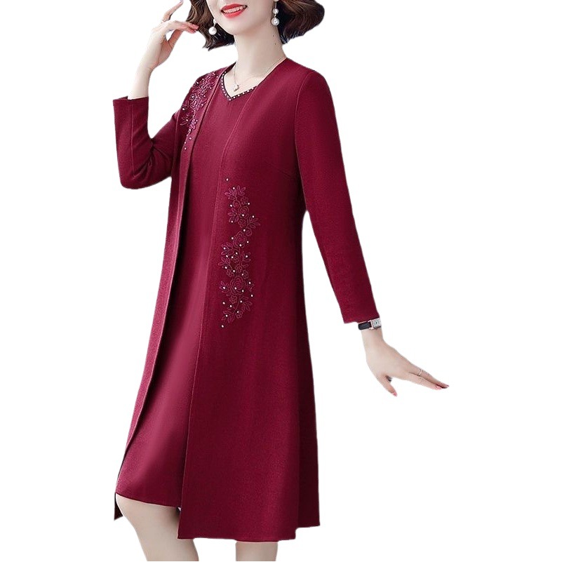 Mom Spring and Autumn dress Two-Piece New Style Western Style Middle-Aged and Elderly Women's Spring and Autumn Coat
