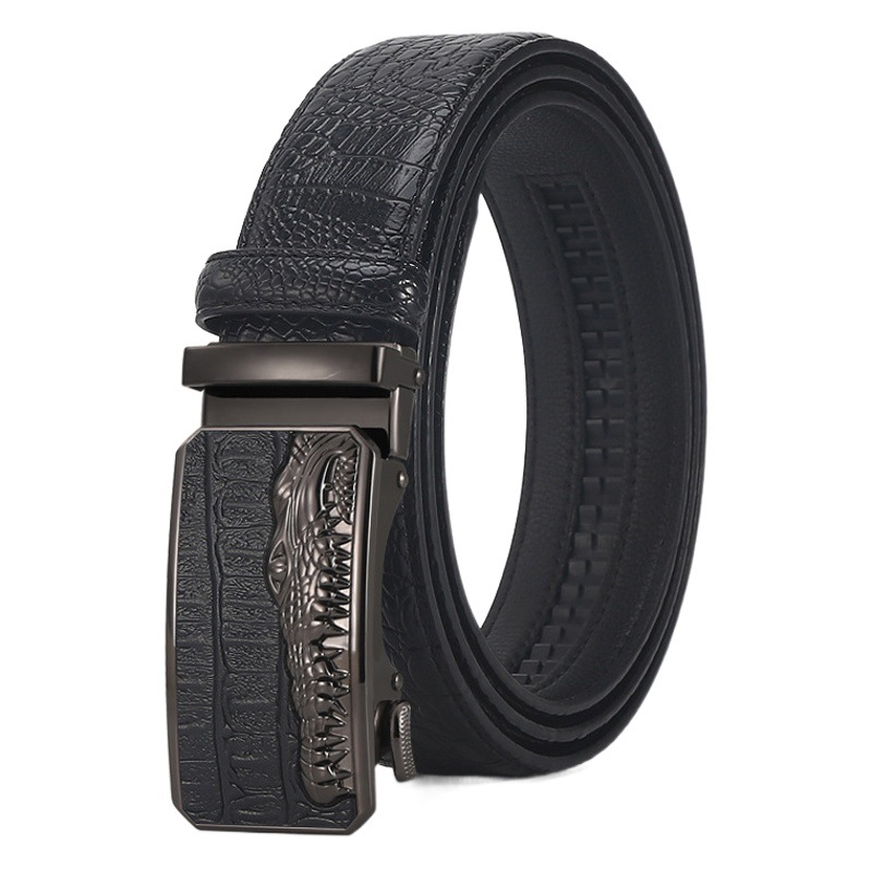 Belt men's new leather automatic buckle belt pure cowhide crocodile pattern young and middle-aged personality Korean pants belt wholesale