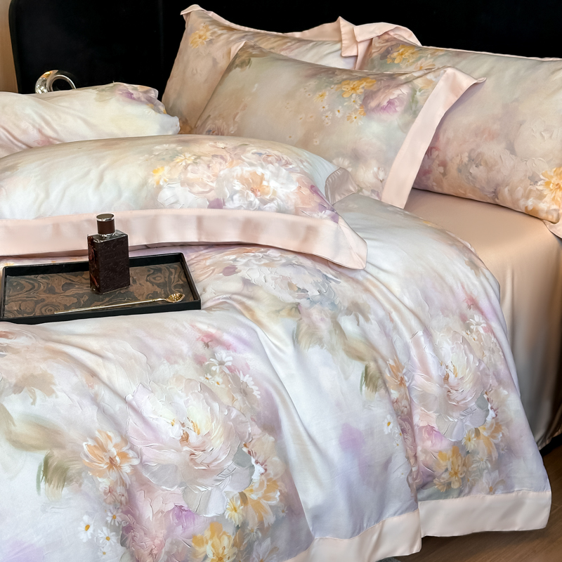 Picture of Summer Class A Maternal and Infant Grade Lyocell Tens Four-Piece Light Luxury Ice Silk Naked Sleeping Cool Quilt Cover Bed Sheet 1.8 Bedding