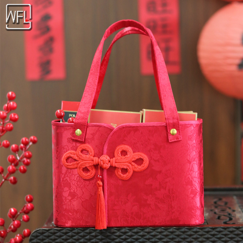 Weveli New Year National Style Spring and Summer Portable Basket New Year Goods Accompanying Gift Gift Packaging Box Spring Festival New Year Flower Box