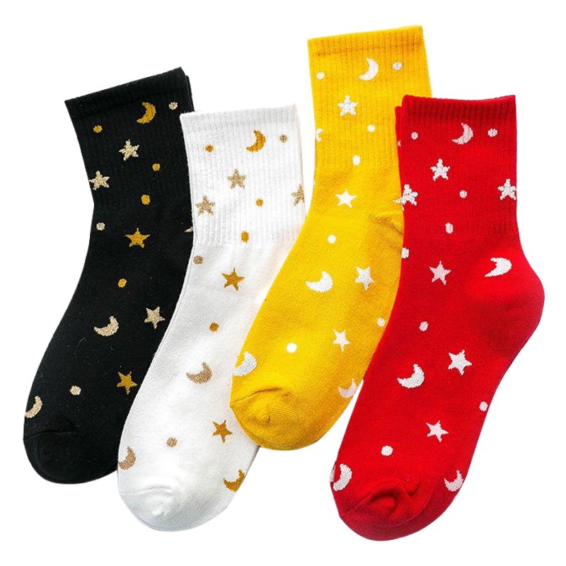 Socks Women's Spring New Korean-style All-match Cartoon Cotton Mid-barrel Bright Silk Star Women's Socks Fashion Street Trend