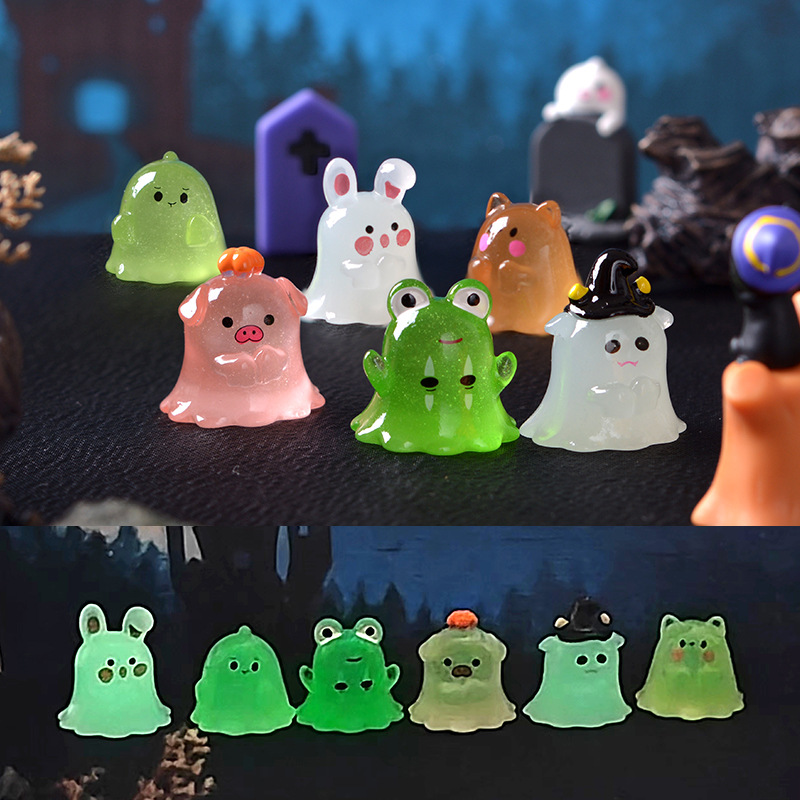 Halloween Cross-Border Cute Ghost Animal Luminous Micro Landscape Gardening Ornaments Car Central Control Decorative Accessories