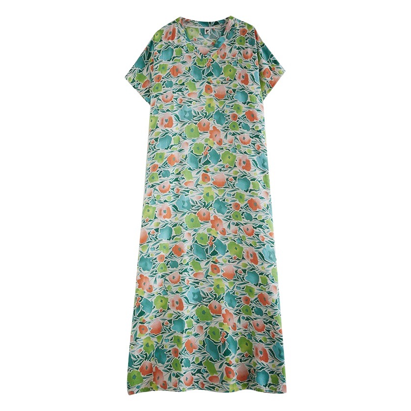 Bohemian Beach Dress Summer New Middle-aged and Elderly Mother's Collar Long-sleeved Loose Slimming Foreign Trade Dress for Women