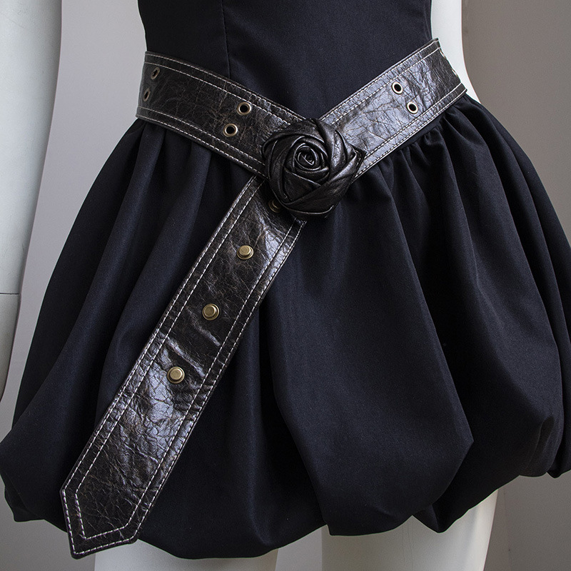 High-end feeling belt rose soft fashion hot girl belt flower snap buckle women's belt