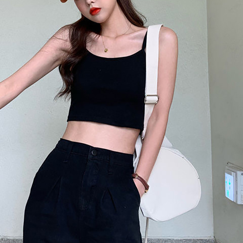 Picture of Short High Waist Outer Wearing Vest Top Women's Summer New Korean Style Slim-fit Slimming Sexy Solid Color Inner Small Sling
