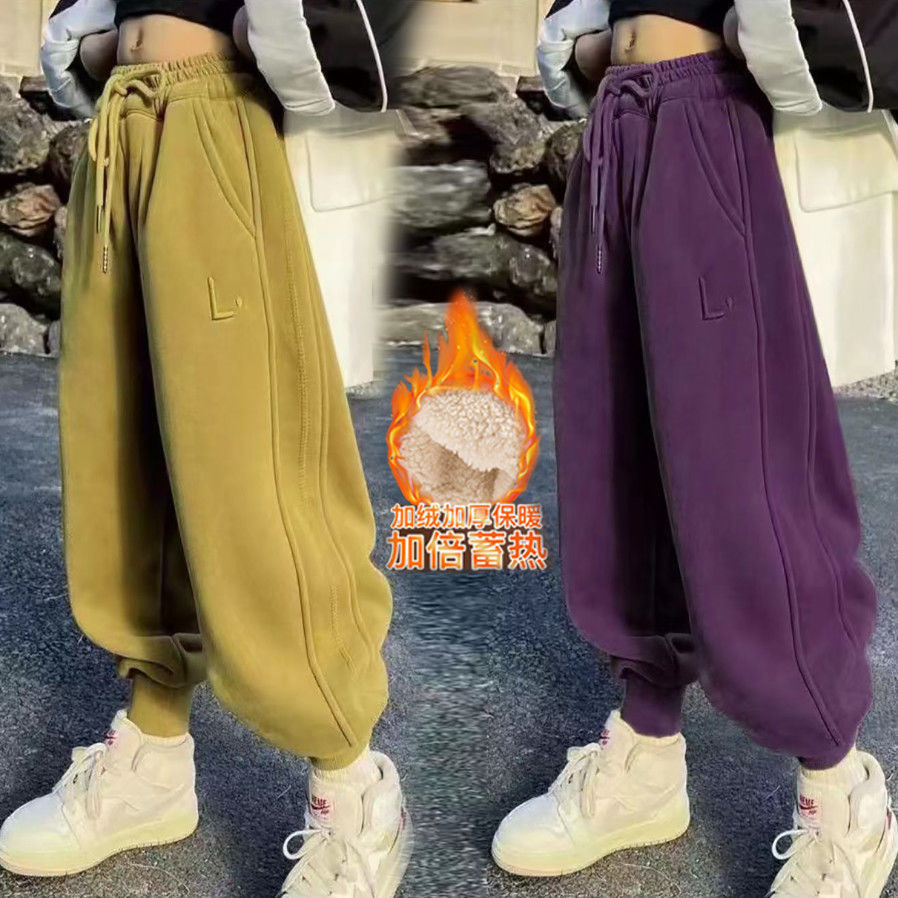 Picture of Girls' Thick Velvet Winter Sports Pants Autumn and Winter New Style Lamb Velvet Boys' Warm Sweatpants Kidsren's Trendy