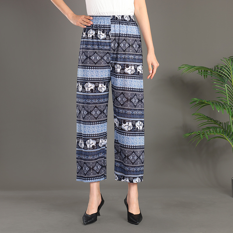 Picture of Cross-border Fashion Ink Butterfly National Style Casual Pants Women's New Chinese Style Loose Wide Leg Loose Summer New Ankle-length Pants