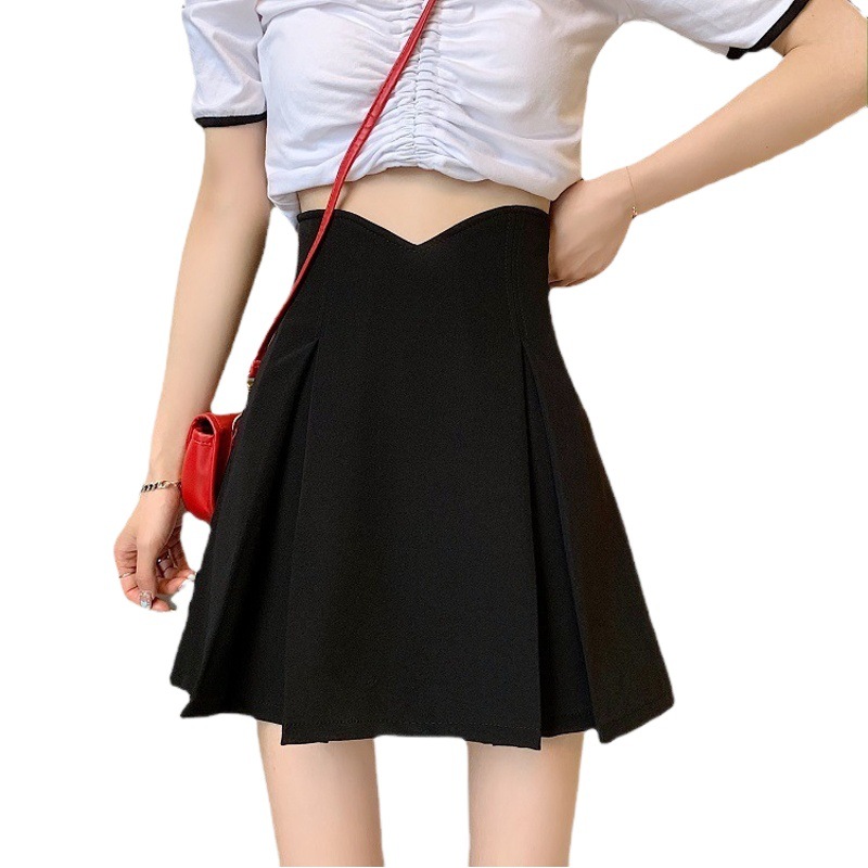 2023 Summer Small Women's Skirt Korean Style High Waist Slimming Hip Covering A-Line Skirt Black Half Skirt Drape