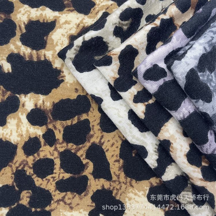 Spot Knitted Polyurethane Knitted Printed Fabric 170g Imitation Cotton Pull Frame Jersey Leopard Print Knitted Printed Fabric