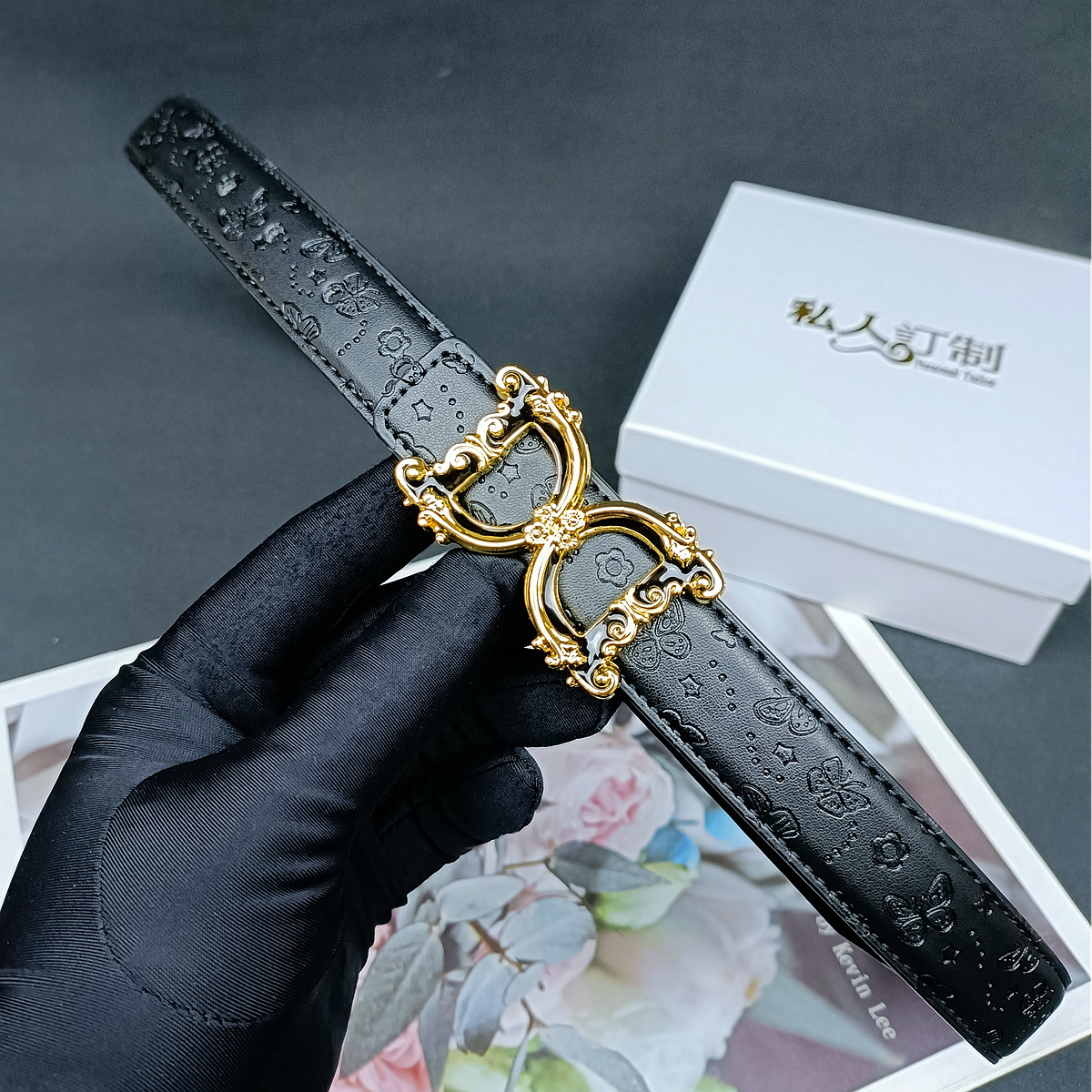 Women's Belt Niche French Two-Layer Cowhide Butterfly Pattern Retro Smooth Buckle Belt Casual Trendy Versatile Accessories