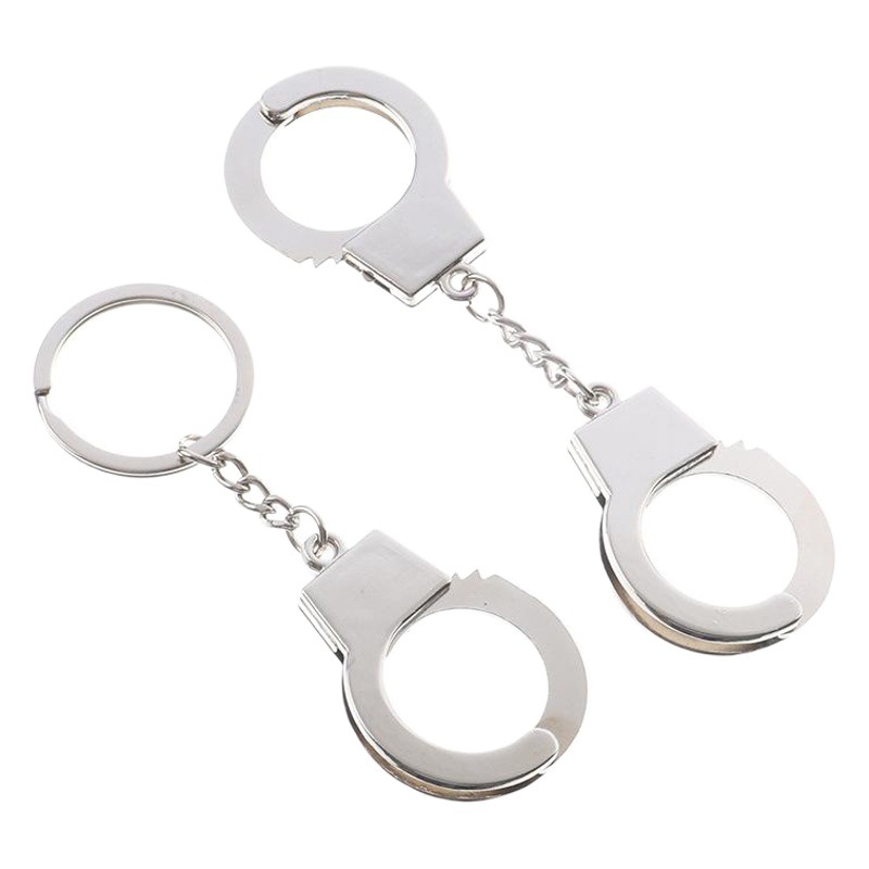 Creative Gift Personality Simulation Double Handcuffs Metal Keychain Advertising Car Waist Hanging Key Ring Chain Pendant Accessories