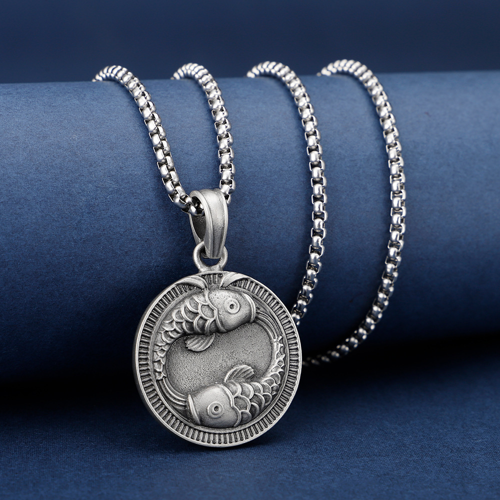 Picture of European and American men's Pisces constellation pendant Amazon popular jewelry retro titanium steel twelve Constellation necklace