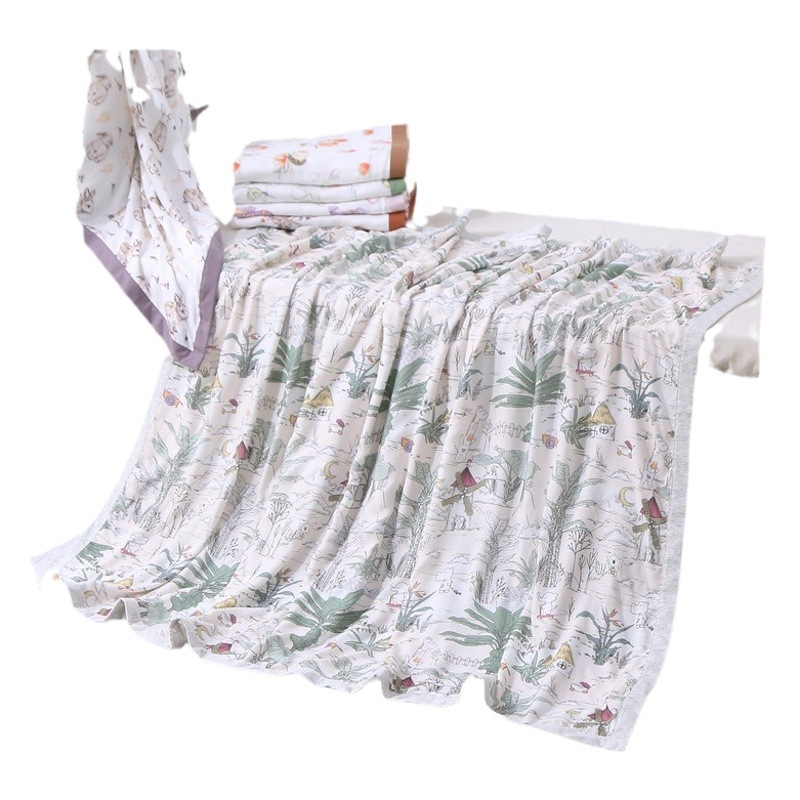 Gauze blanket bamboo cotton gauze 4 layers 2 layers children's quilt baby air-conditioned room small quilt gauze towel summer cool quilt digital printing