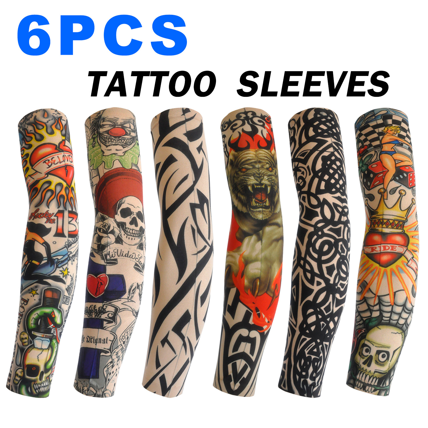 6 Combination Flower Arm Tattoo Sleeve Seamless Outdoor Riding Tattoo Sun Protection Sleeve Riding Tattoo Sleeve Cross Border