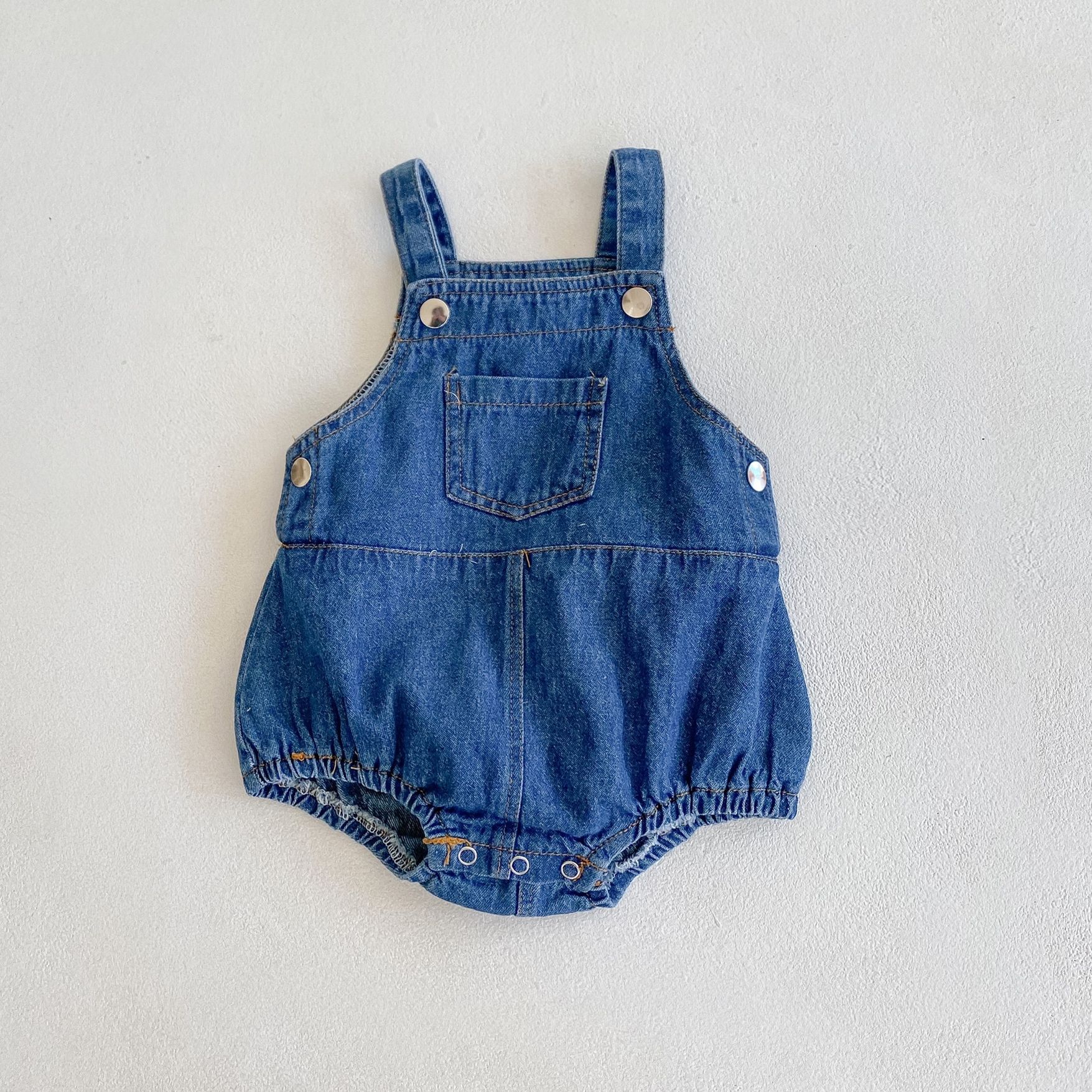 Picture of 2025 Spring and Summer Infants and Young Children, Male and Female Babies, Denim Suspenders, Baby Clothes, 0-2 Years Old, Cotton Jumpsuits, Rompers