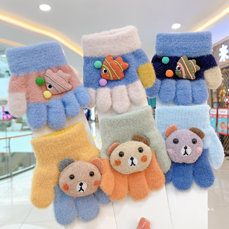 Picture of Children's Gloves Five Fingers Baby Autumn and Winter Cute Trendy Boys and Girls Students Thickened 1-3 Years Old 2 Warm Kids