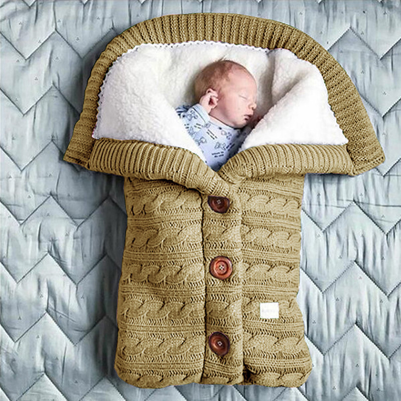 Picture of Spring Autumn Winter Knitted Sleeping Bag Baby Carriage Sleeping Bag Swaddling Cart Sleeping Bag Button Twist Sleeping Bag fleece-lined Thickened Bag