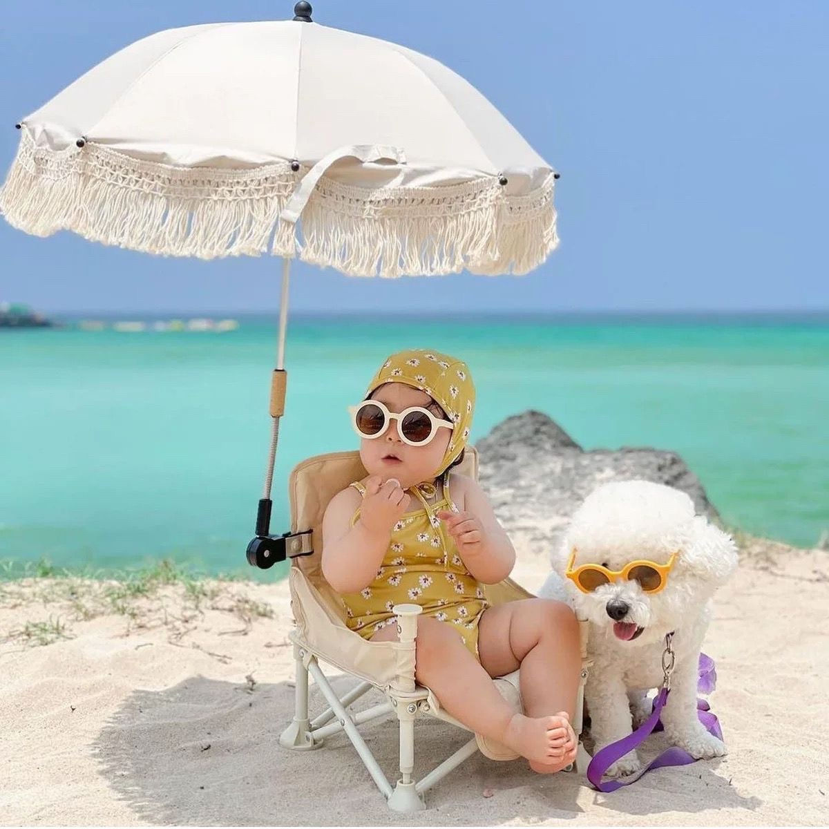 ins bohemian children's outdoor stroller sunshade children's baby Beach UV protection umbrella shooting props