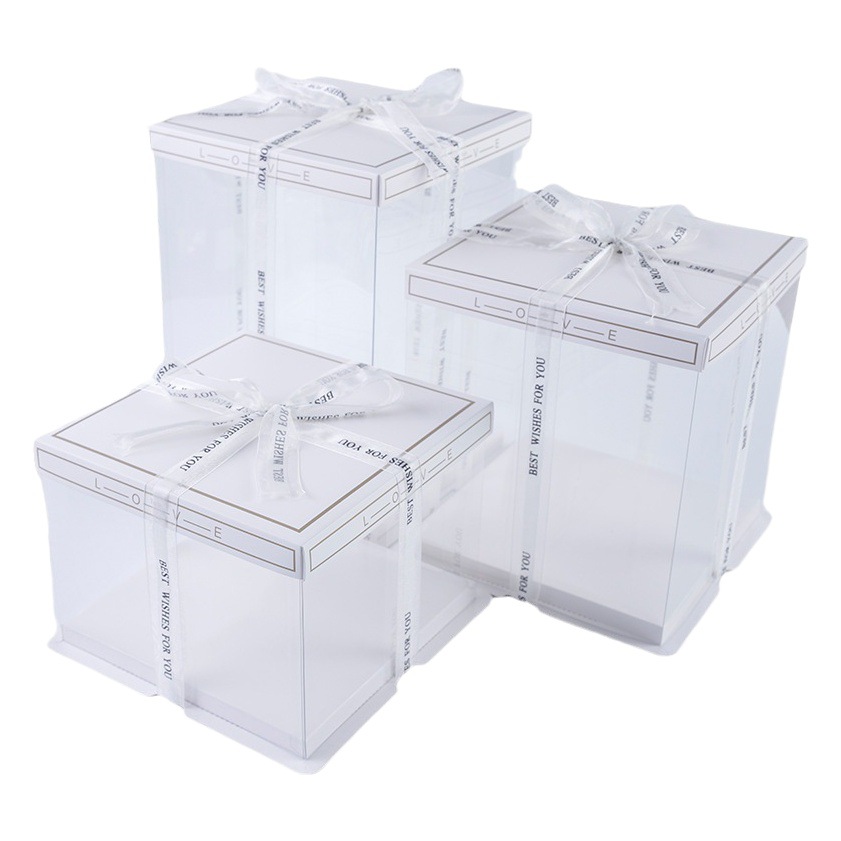 Golden edge cover transparent love cake box romantic birthday cake box baking box gift box packaging wholesale